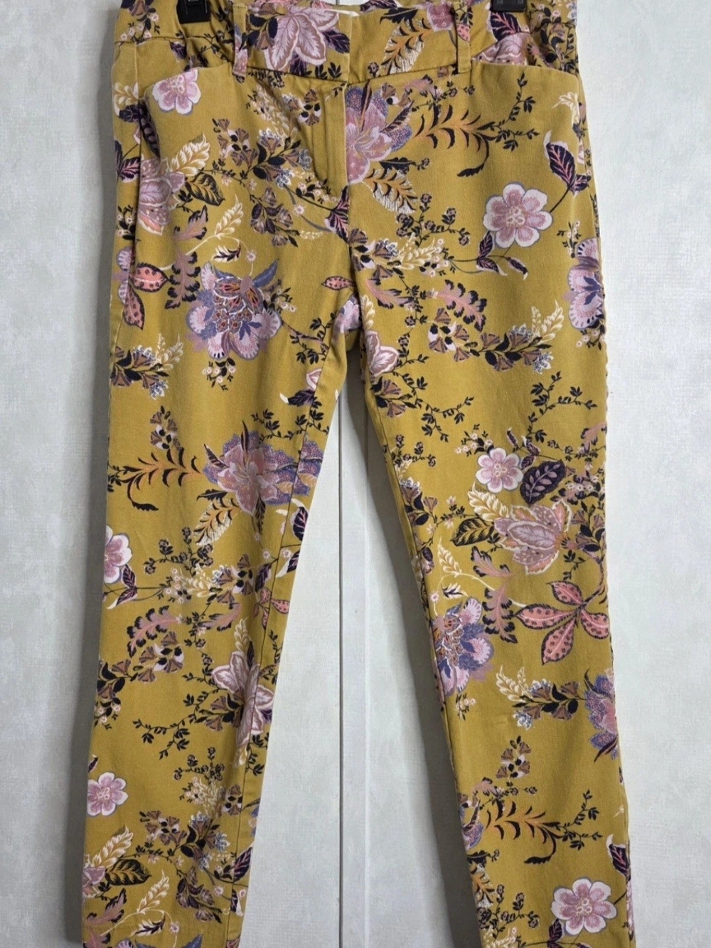 New York & Company Stretch Mustard Floral Skinny Ankle Pants Size 6